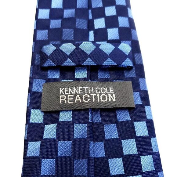 Kenneth Cole Reaction Blue Check Woven Silk Tie - Picture 3 of 6